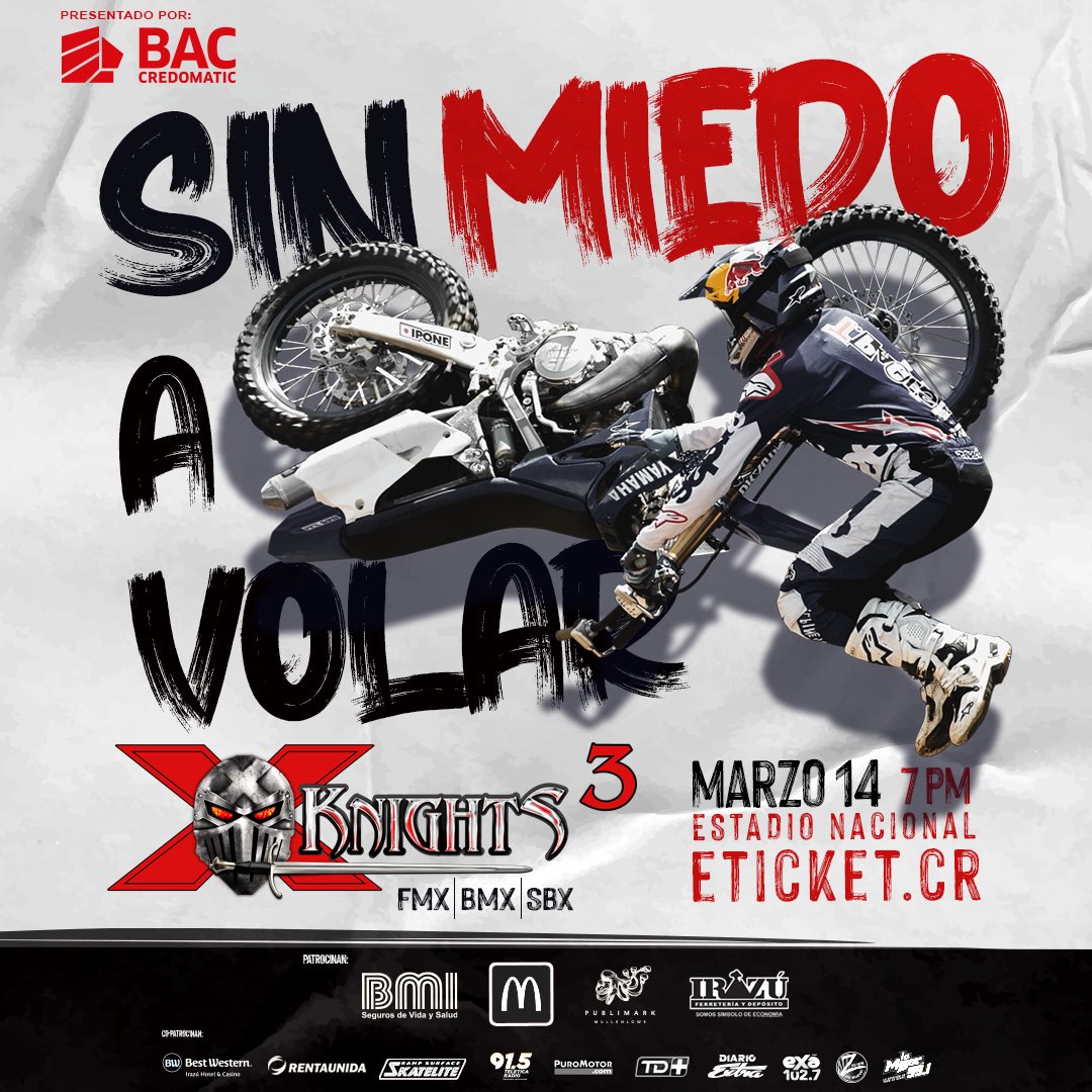 Ya solo falta un mes para la competencia más extrema de Latinoamérica.
AQUÍ NO HAY MIEDO.
Busca tu entrada en eticket.cr o puntos Servimás y no te pierdas la batalla por ser el mejor en la edición 2020 de X-KNIGTHS. Sábado 14 de marzo 7 pm Estadio Nacional
