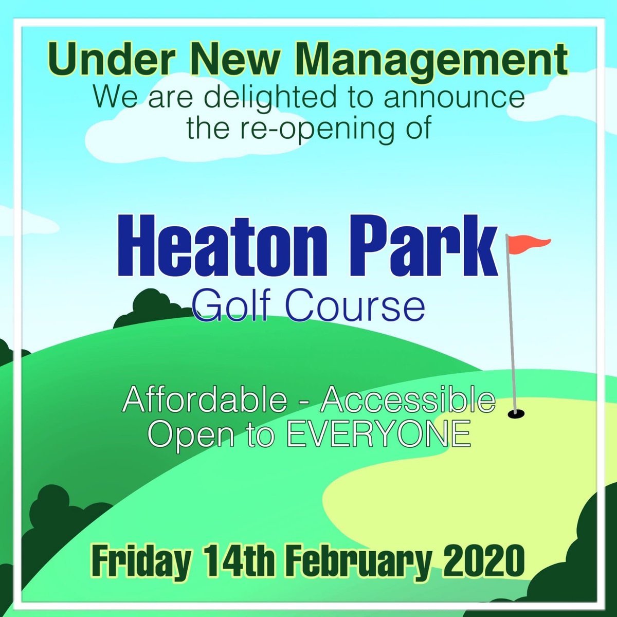 The wait is over! Heaton Park Golf Course will re-open this Friday 14th February 2020 ⛳️

We have agreed with Manchester City Council to take over the operation <a href="/ParkHeaton/">Heaton Park Golf Course</a> 💪

For more information please call 0161 655 4022 or email info@heatonparkgolf.com #golf #golfmates