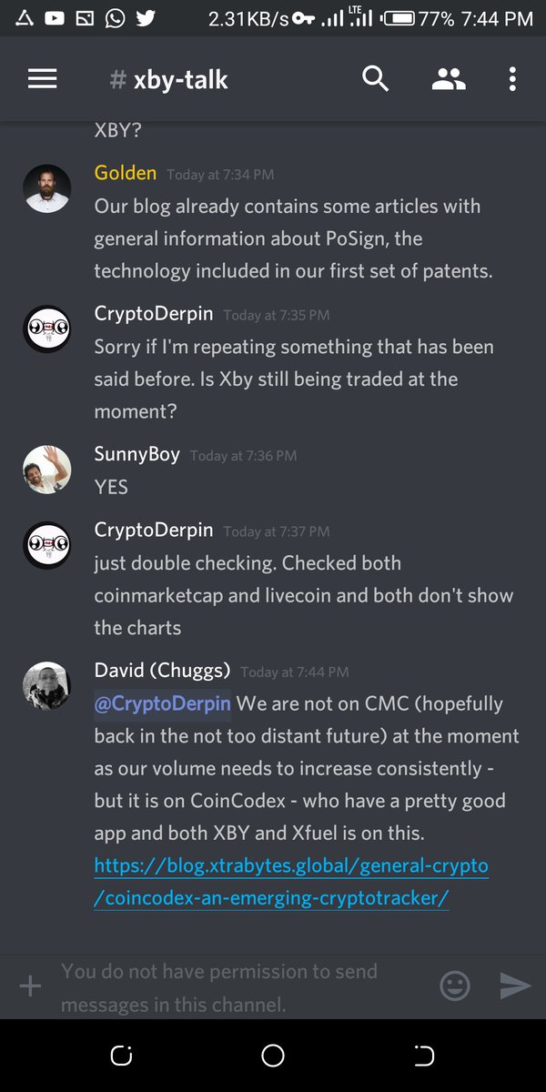 JEbimode's tweet photo. Today in xtrabytes discord, someone actual thought xby was not longer traded. Why? because @CoinMarketCap delisted @Chuggley1 https://t.co/lUKDoJvQOn