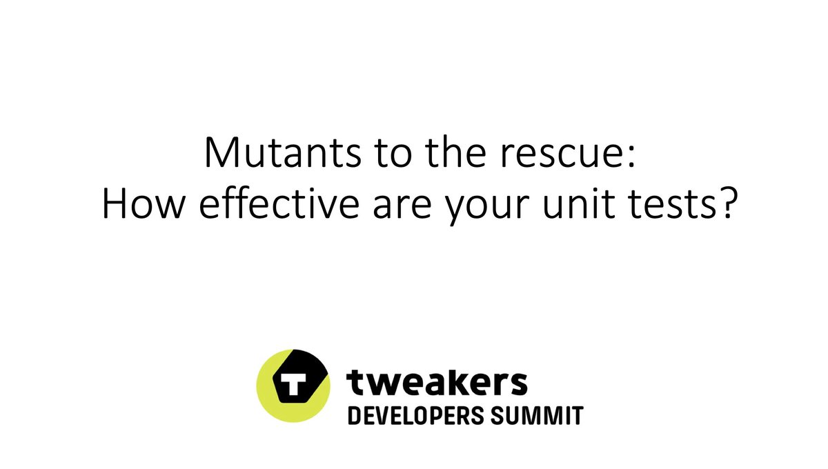 DevPaco's tweet photo. Want to learn more about measuring #testeffectiveness and how/when to get started with #mutationtesting? Join me tomorrow at the @tweakers #tweakersdevsummit at 11:35 in the "postkamer" https://t.co/JwDJ8SigFQ