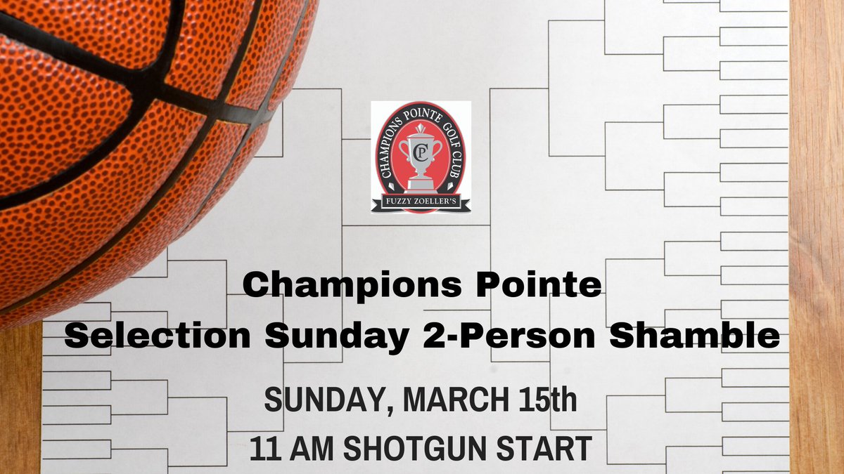Come out for a fun day of golf and hang out afterwards to watch where your team will be seeded in the NCAA Basketball Tournament!
Lunch and great prizes are included!
Open to the Public and Members. Everyone is welcome! 
To sign up, call Champions Pointe  812-294-1800, ext. 4.