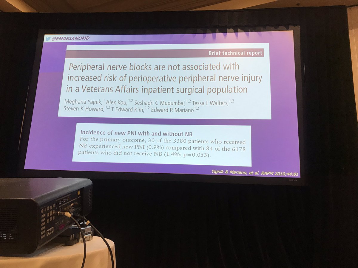 EugeniaAyrian's tweet photo. @EMARIANOMD incidence of Peripheral nerve injury after surgery: 0.9% with block vs 1.4% without the block placement according to his 2019 study! #CSAHSWinter20 @csa @indigodoc https://t.co/nrhqcCVte0