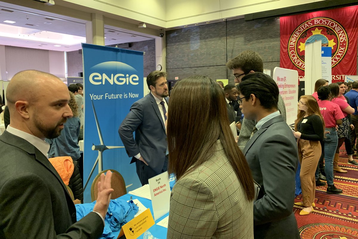 sustainableBU's tweet photo. One hour left for @BU_Tweets students to visit with @ENGIENorthAmjar, developer of #BUWind, at todayโs @BU_CCD Career Fair. #jobs #internships #directedstudy #renewableenergy #BUClimateAction https://t.co/gYiXlz8gpQ