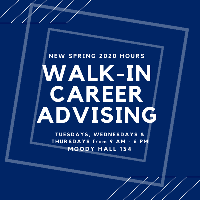 Want to get ready for Internship fair? Make sure to stop by Career and Professional Development for walk in hours! 

Tuesdays, Wednesdays, &amp; Thursdays |9am - 6pm |Moody 134