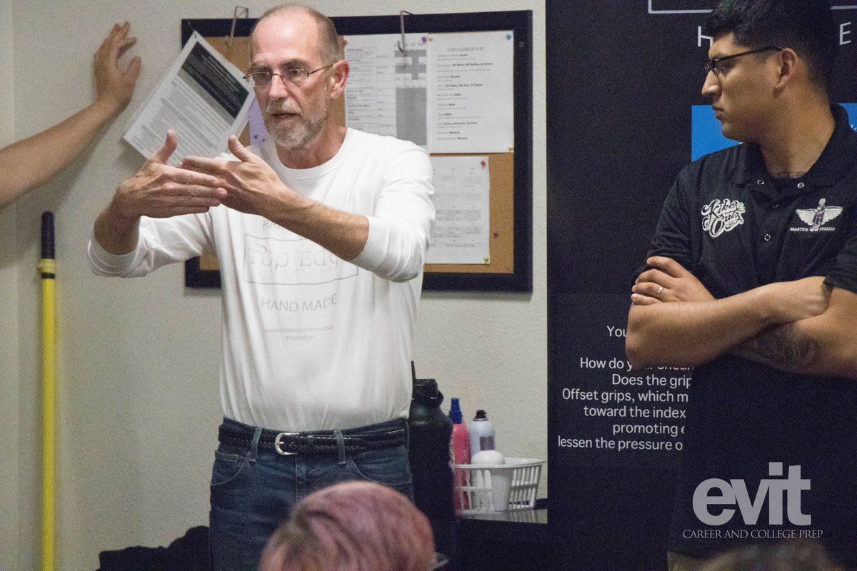 On Feb. 10, EVIT Academy of Cosmetic Arts had a few visitors in different rooms teaching different aspects of haircuts. This room was a visit and demo from AZ Barber Studio and <a href="/topedgeshears/">TOP EDGE SHEARS</a>. 

#Barber #CTEMonth #29DaysOfCTE #WeAreEVIT