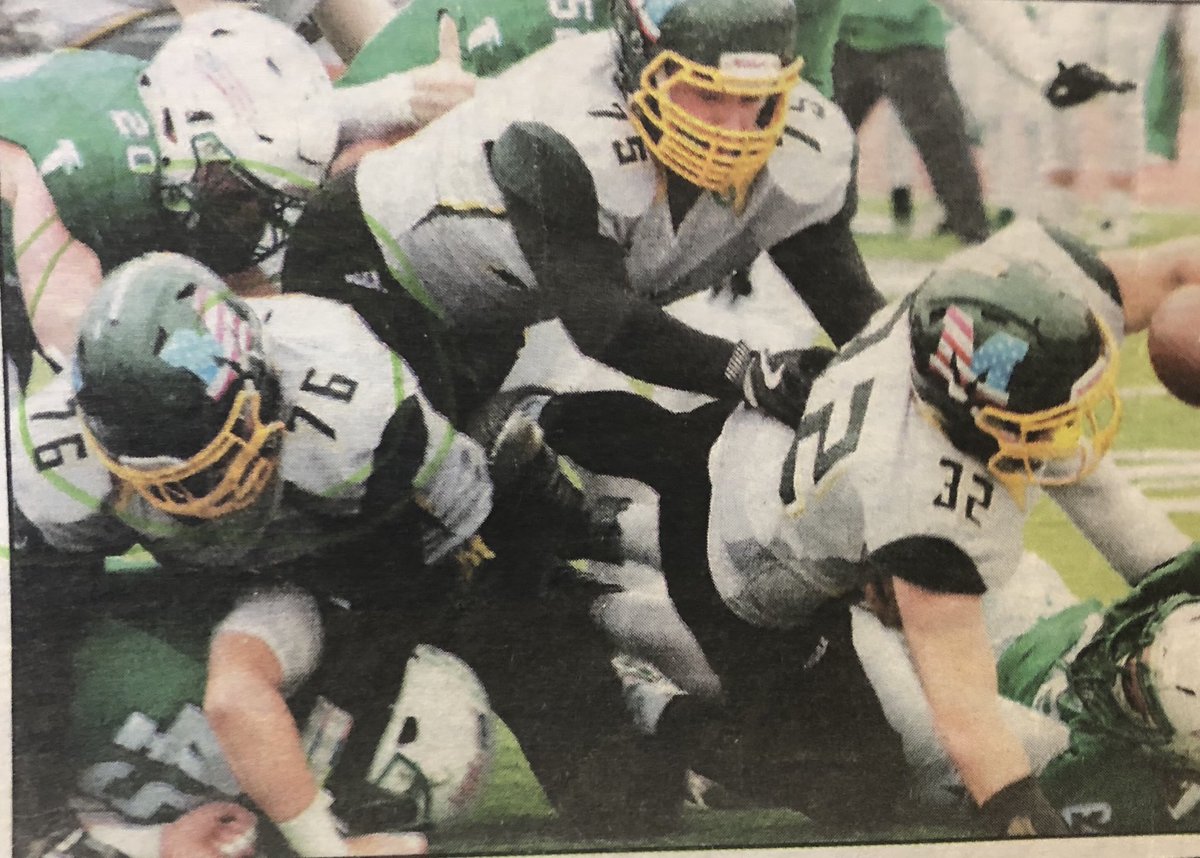 jeffbramfh's tweet photo. 2016 Semi-Final MHS game at Blair Oaks. 32-Tyler Houchin current NW Bearcat, 75-Jalen Sundell current NDSU Bison, 76-Jackson Bram NDSU Bison recruit. https://t.co/BOju4gsTE4