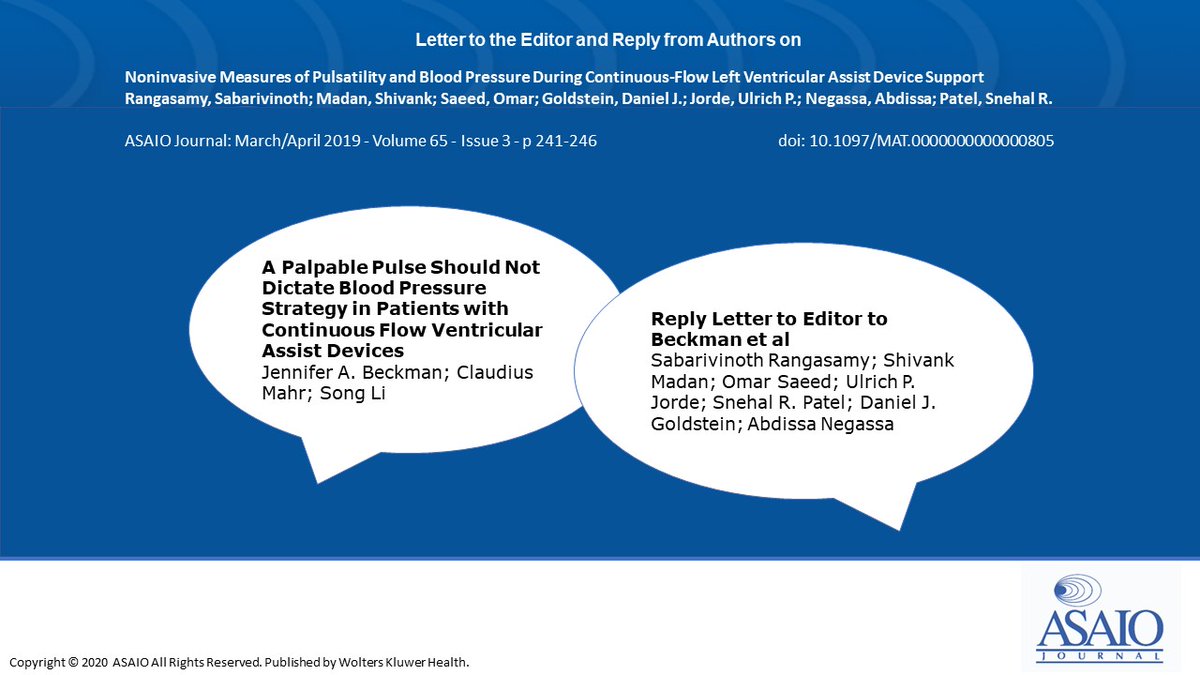 asaiojournal's tweet image. Read the #FREE Letter to the Editor and Author Reply on Rangasamy et al ow.ly/eJn850ykH5z

Letter to the Editor ow.ly/6Fh350ykH5B
Reply ow.ly/lSm350ykH5A

#pulsatility #PalpablePulse #LVAD