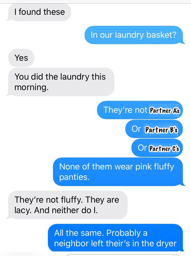 mypolylife's tweet photo. Finding strange underwear in your laundry basket takes a whole new meaning when you’re non-monogamous and/or kind of a slut like me😅 #Polyamory #OpenMarriage #Sluthood #NonMonogamy #SluttyHusband #Polyamorous #MarriedAndDating #Poly #MysteryLaundry https://t.co/vOu3cld26l