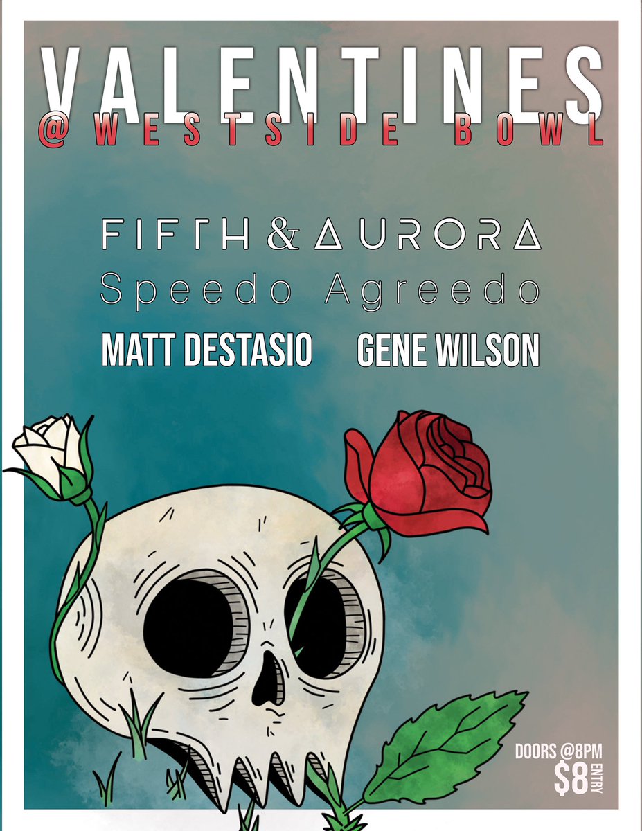 fifthandaurora's tweet photo. happy Valentine’s Day sad boys and girls. we’ll see you guys a westside bowl on fryday. 
:).
</3. https://t.co/vXxDfdtbaw