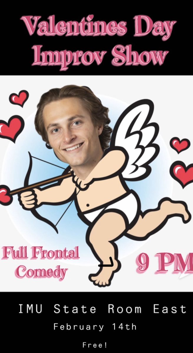 FullFrontalIU's tweet photo. Need a valentine this year? All 11 members of Full Frontal are eligible valentines who can’t wait to meet you!

Come to our show this Friday @ 9pm in the IMU State Room East to find your perfect match💗💋 https://t.co/CsGPQW19xl