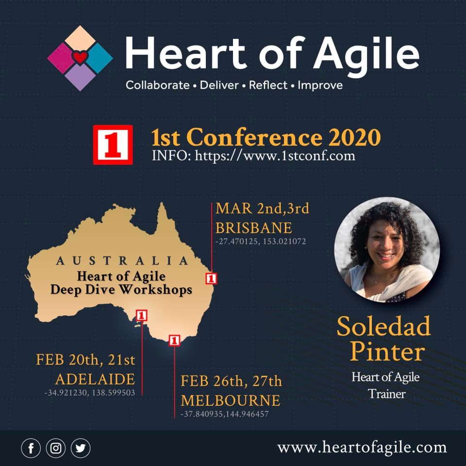 TotherAlistair's tweet photo. Heads up Australia  - Three deep-dive Heart of Agile trainings coming your way!
Adelaide: Feb 20-21
Melbourne : Feb 26-27 
Brisbane : Mar 2-3
Taught by @solepinter, the only other authorized deep-dive Heart of Agile trainer in the world. https://t.co/uVX9BWNZM5