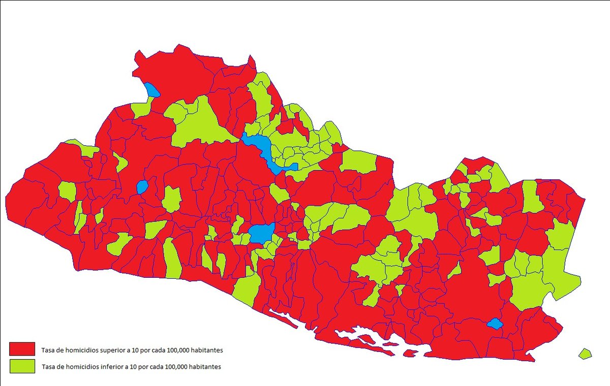 CroniGuanacas's tweet photo. Este mapa muestra qué lugares de El Salvador ya no viven epidemia de violencia, según los parámetros del Sistema de Naciones Unidas. 99 de los 262 municipios presentan desde el 1.º de junio de 2019 una tasa de homicidios inferior a 10 por 100,000 habitantes. https://t.co/pLNyPpbKRu
