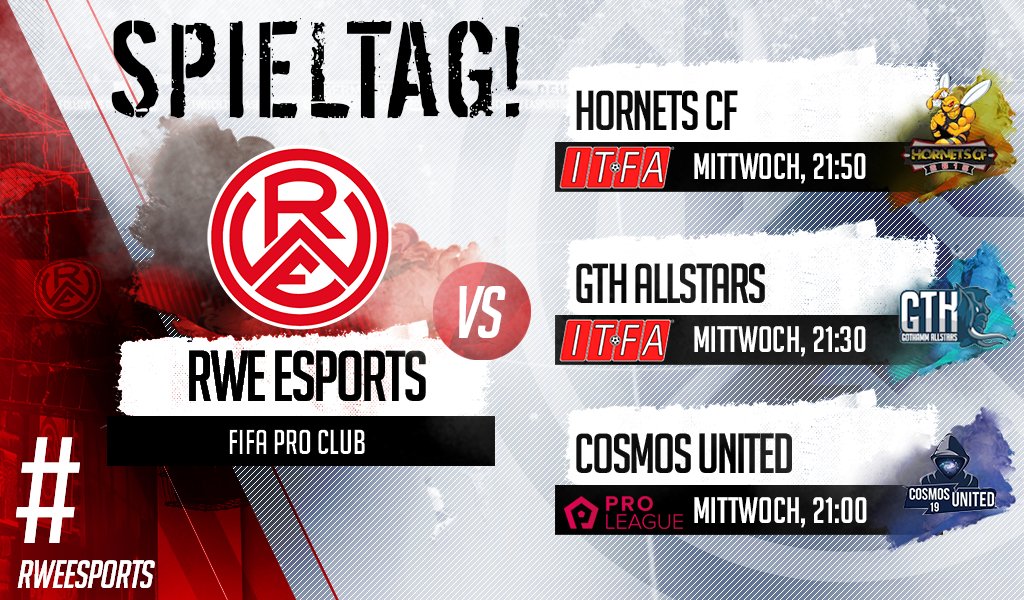 Jetzt geht es los! Unsere Jungs in rot-weiss spielen erst gegen Cosmos United, dann gegen GTH Allstars und im Anschluss gegen Hornets CF! Ihr könnt wie immer live zuschauen! 🇮🇩 #rweesports 🎮

📺 Livestream:
twitch.tv/rotweissessen_…