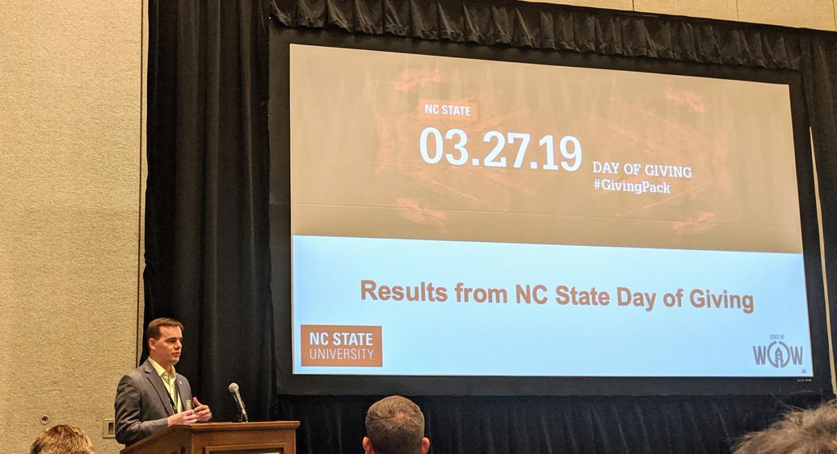 instateofwow's tweet photo. We enjoyed sharing the stage, and talking about lessons learned from the 2019 @NCState Day of Giving, at @CaseDistrictII with our partners  @JeffBaynham and Adam Compton!

#D3in3D #stateofwow #GivingPack #digitalfundraising #givingdays #highered #caseiii https://t.co/hsqMcUhOJY