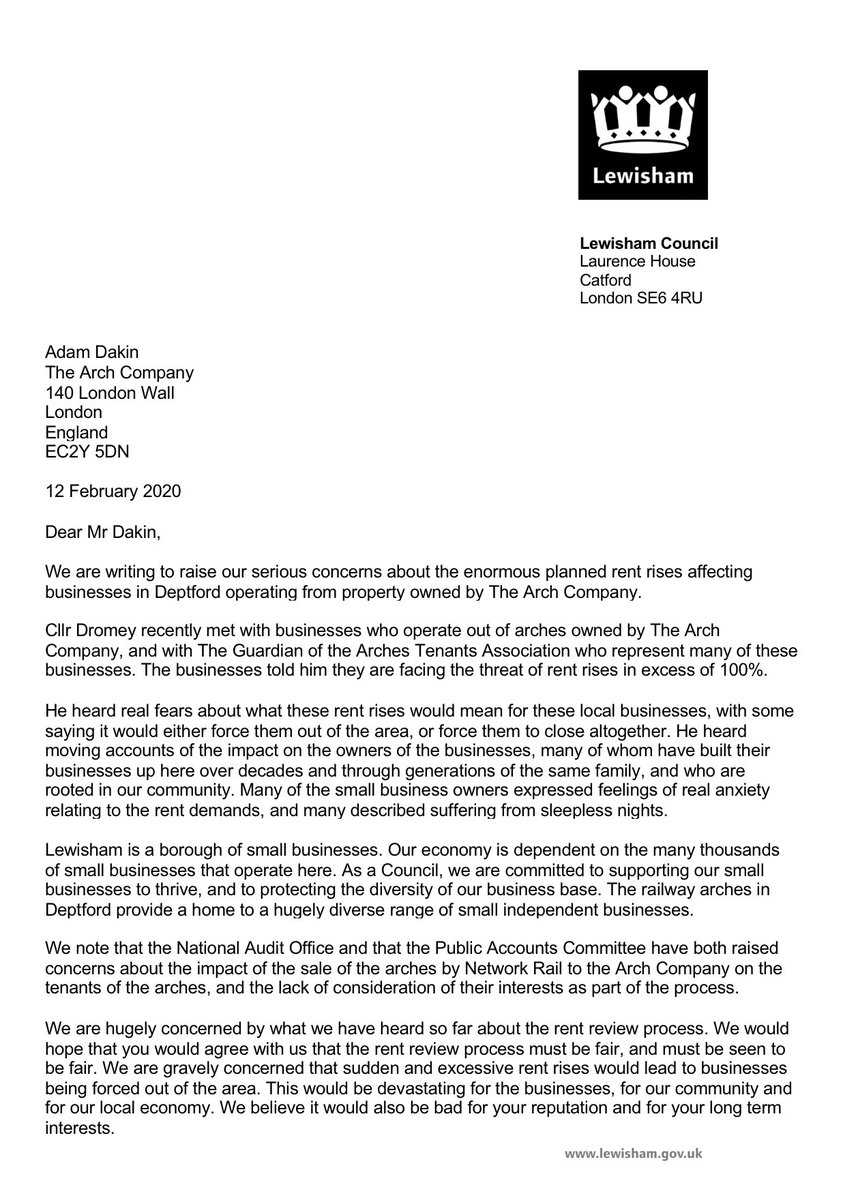 Joe_Dromey's tweet image. Deeply concerned to hear from independent small businesses in #Deptford whose futures are under threat due to extortionate rent rises of well over 100%.

@damienegan, @vickyfoxcroft and I have written to the landlord - @thearchcompany - to call on them to think again.