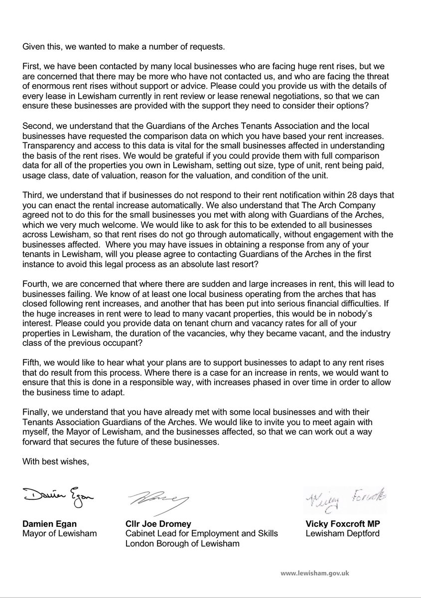 Joe_Dromey's tweet image. Deeply concerned to hear from independent small businesses in #Deptford whose futures are under threat due to extortionate rent rises of well over 100%.

@damienegan, @vickyfoxcroft and I have written to the landlord - @thearchcompany - to call on them to think again.