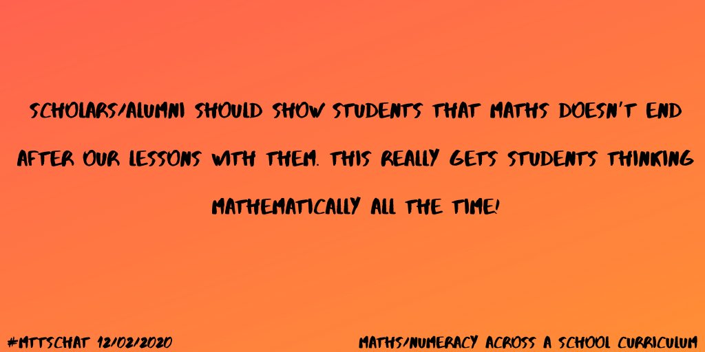 Beamathsteacher's tweet photo. 5. Can we come up with a #geniusguide as to how we can show students that #maths doesn’t end when the maths lesson finishes?  All thoughts welcome @Bobby_Seagull #MTTSChat https://t.co/9eT1Xxq8K9