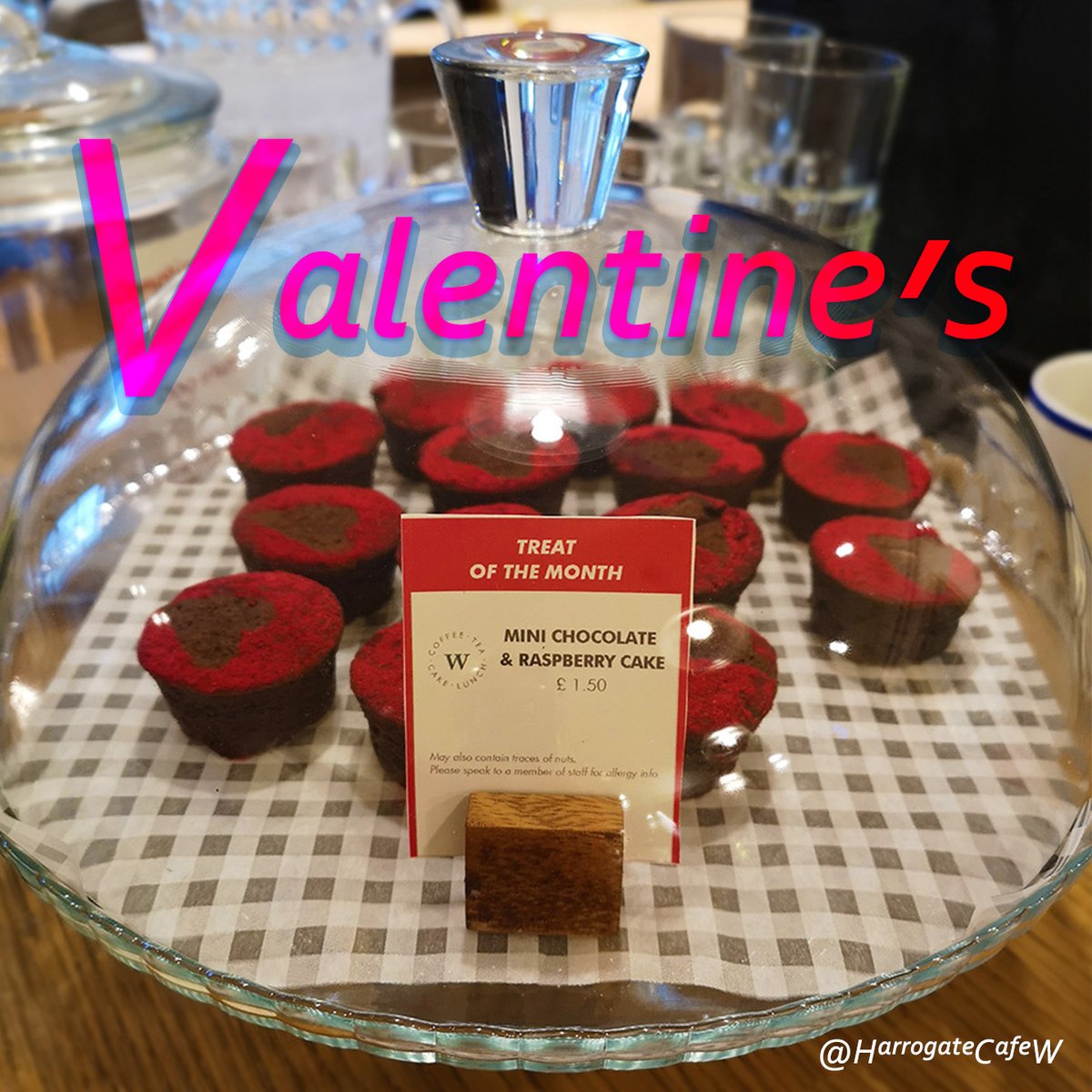 Valentine's delights: in February, our treat-of-the-month are these mini #chocolateandraspberry cakes - ideal with a hot cup of coffee

Team HG1 Cafe W ( picture by @idabarkerdotcom )
#waterstones #harrogate #bookshopcafe #cafew #valentines #valentine #treatofthemonth #minicake