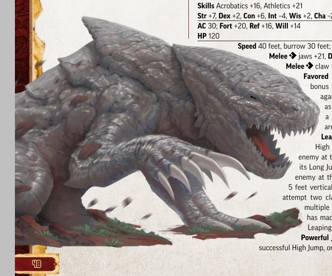 Bulette: I kinda dig the design in this one. I like it a lot more than 5e's brown dirt thingy. Or at the very least maybe this one is more defined. HOT #PF2  #TTRPG