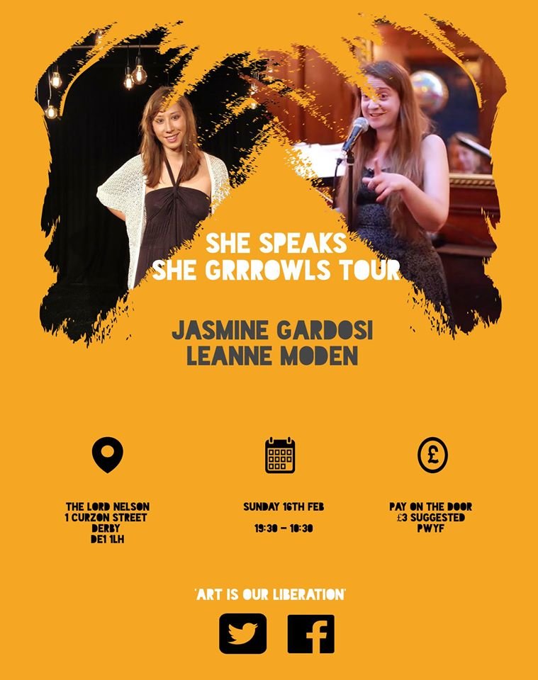 Who's excited because I know we are!
An open mic, and what are bound to be incredible performances by <a href="/LeanneModenPoet/">Leanne Moden</a> and <a href="/JasmineGardosi/">Jasmine Gardosi</a> 
Open Mic, message or sign up on the night!

Sunday 16th February, 
7pm 
The Lord Nelson, Derby. 

DM for more details #poet #poetry #Derby