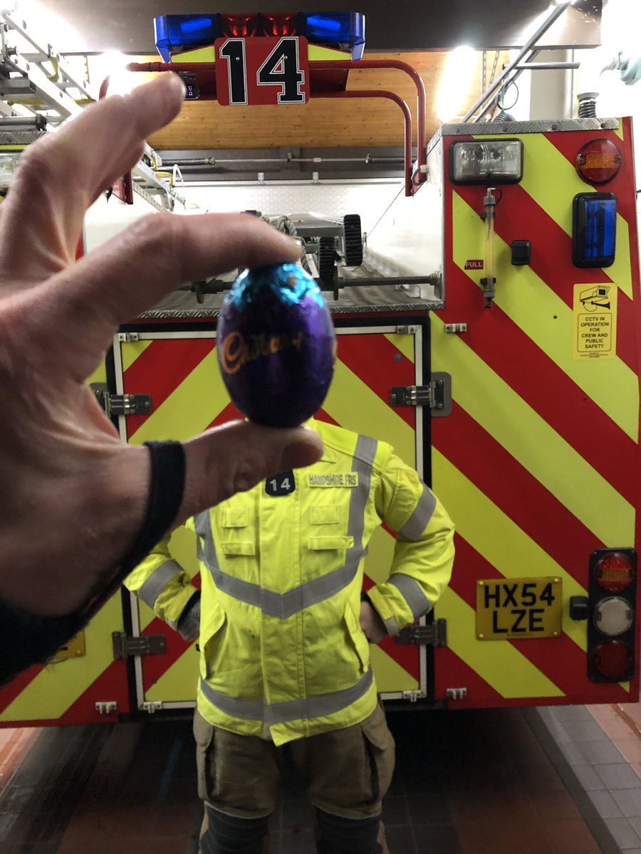 Yateley have just returned from assisting the Ambulance with a casualty across the common. A big thank you to the kind lady who treated us to two boxes of chocolate eggs from Tesco’s on the way back! #egghead #sharingscaring #HFRS #14Yateley