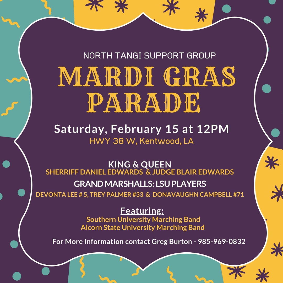Let the Good Times Roll in TANGI! 
#TangiTourism #Tangi #TangiTourist #OnlyLouisiana #MardiGras #KentwoodMardiGras #NorthTangiSupportGroup #TRACC