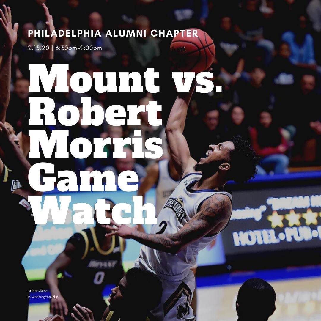 The Philadelphia Alumni Chapter is hosting a Mount vs. Robert Morris Game Watch at Flanigan's Boathouse in Conshohocken, PA from 6:30pm-9:00pm! Can't make it? Tune into ESPN3 or MASN to cheer on the Mountaineers!