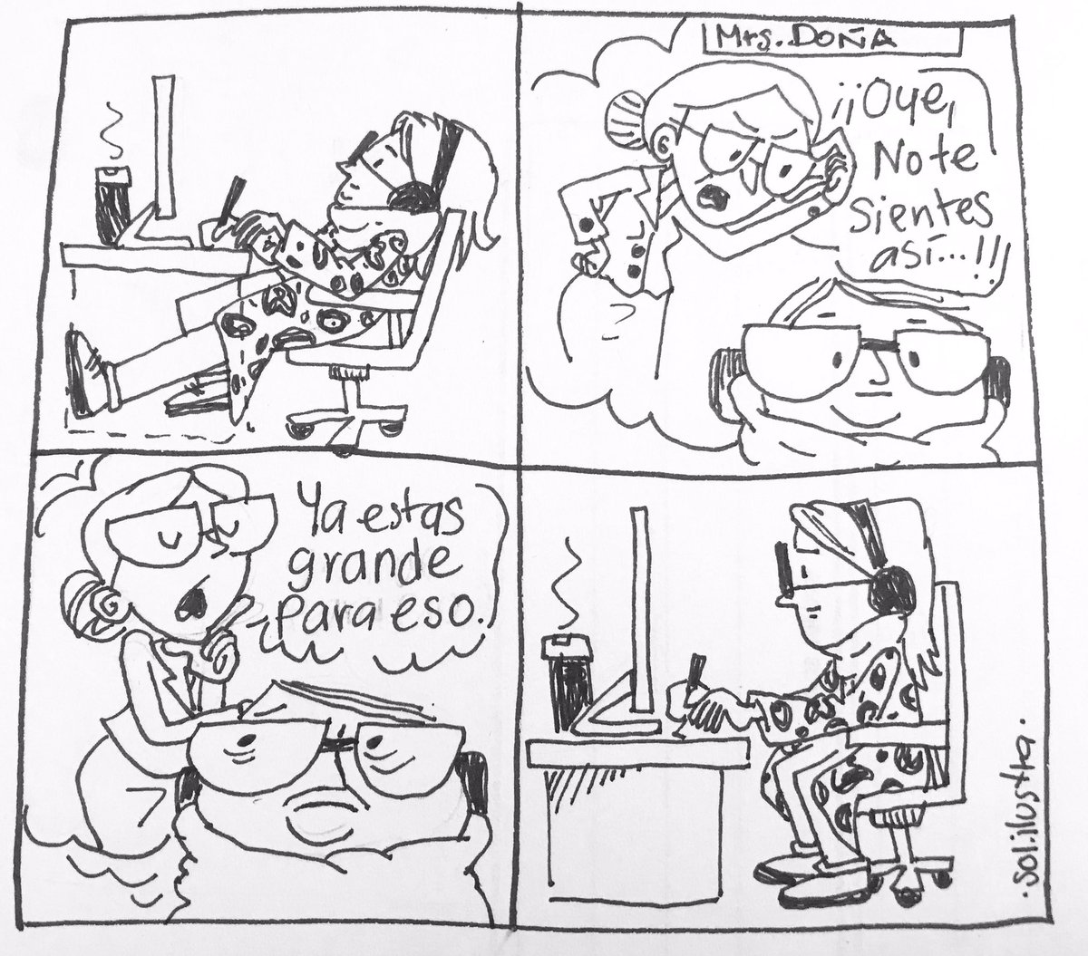 Sol_ilustra's tweet photo. La travesía a los 30.
¿Es uno ya mayor para hacer ciertas cosas? ¿No les pasa que su versión amargada de la adultez viene y los juzga? A mí sí, y me carga! #becoming30 #ilustracion #draw #comicart #solilustra https://t.co/dnOilQ2jRe