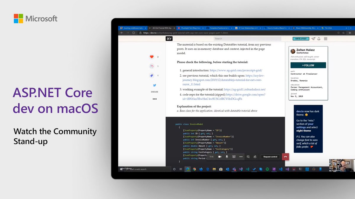 dotnet's tweet photo. .@ASPNET Core dev on #macOS? On the #ASPNET Community Standup with Sayed Ibrahim Hashimi tackled that topic and more. Watch here: https://t.co/2ulumMZzaq https://t.co/PdMvrpxL8n