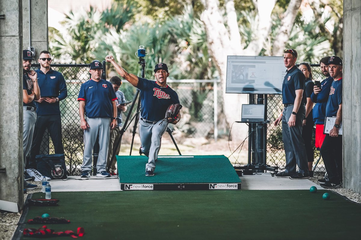 Twins's tweet photo. New toys! Berríos tests out our new technology. #MNTwinsST https://t.co/5FUG6QgHxQ