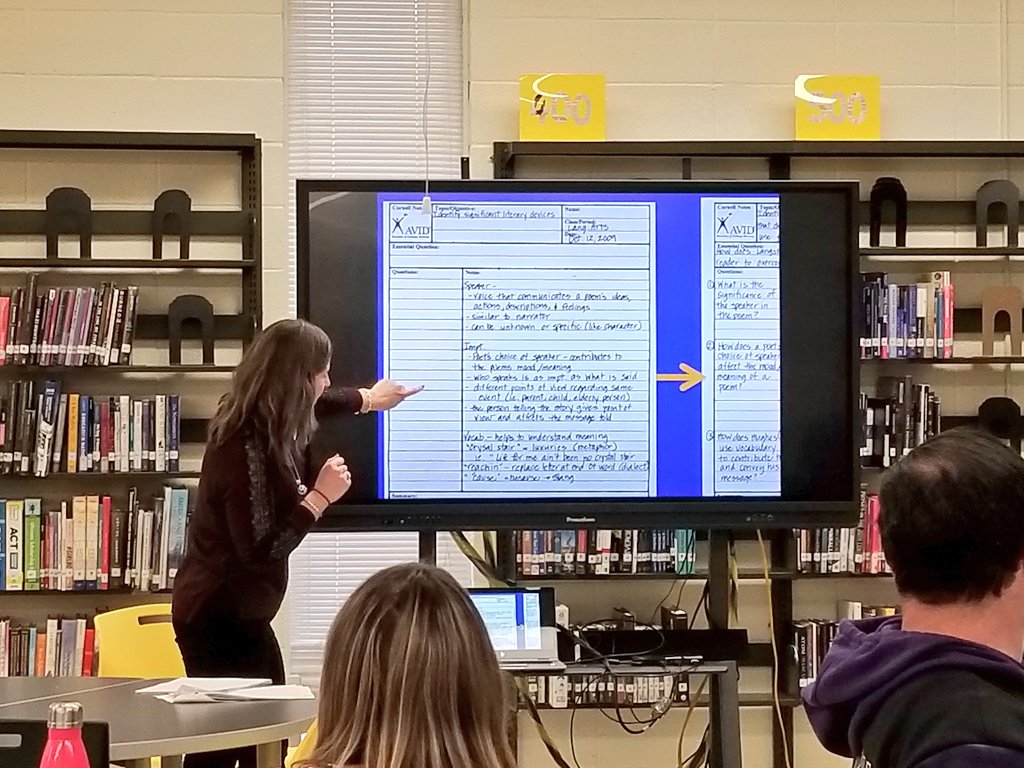 Hall_Pride's tweet photo. Kudos to @Sarah__Spence for leading an AVID Focused Note-taking PD. Take-away->  help students summarize and reflect on learning in the classroom. #AVID #HallPride @CraigTReed_PHHS @MikeBarberesi https://t.co/g1by0DWWbf
