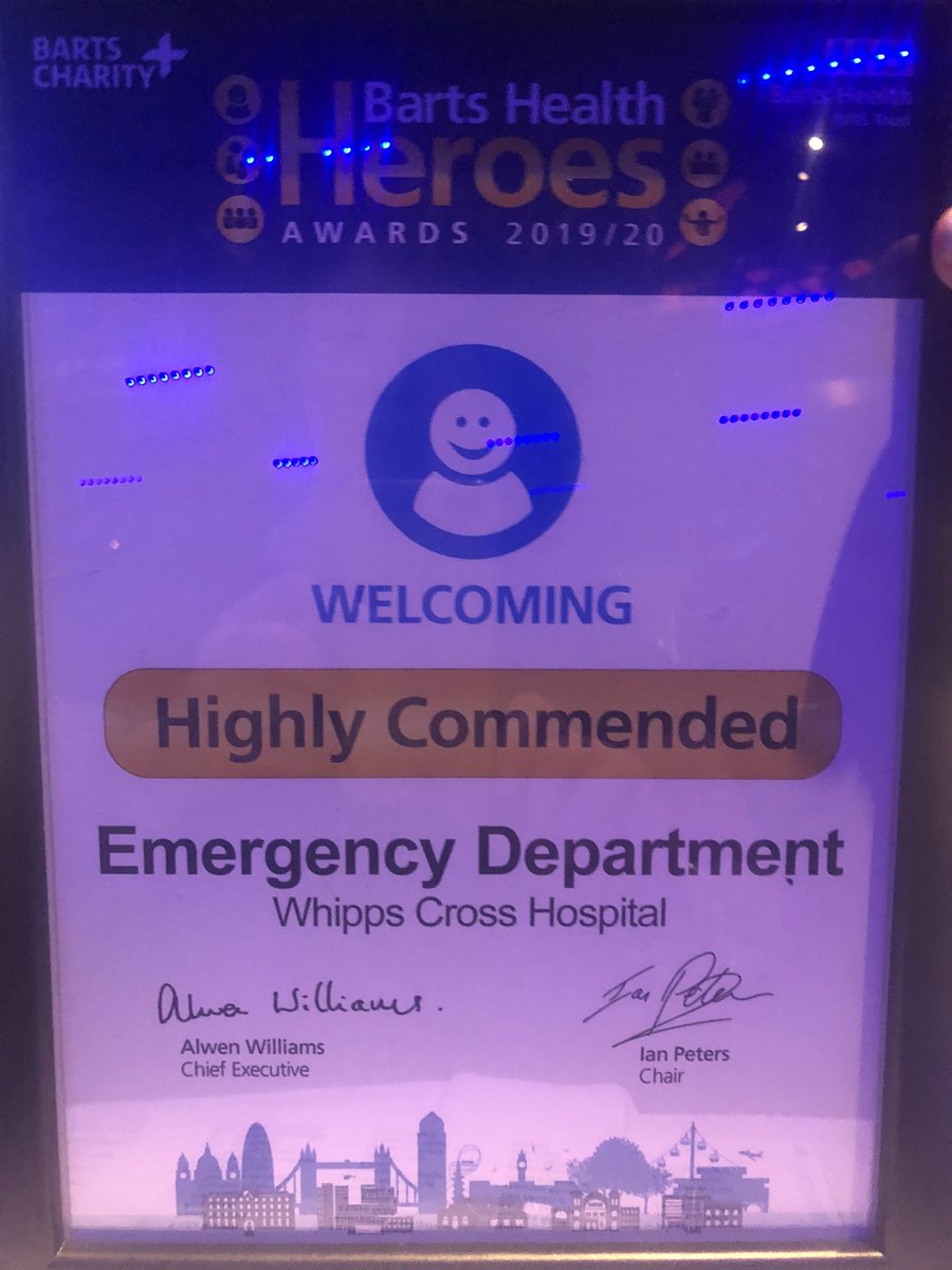 #BHHeroes2020 <a href="/WhippsCrossED/">Whipps Cross Emergency Department</a> <a href="/FionaMccreesh/">Fiona Mccreesh</a> <a href="/ratansiz/">💙Zebina Ratansi, MBE, RN💙</a> <a href="/AlanGurney6/">Alan Gurney 💙</a> <a href="/trissnrnurse/">Tristan@Bartshealth</a> - great evening celebrating BartsHealth heroes. Well done ED you rock