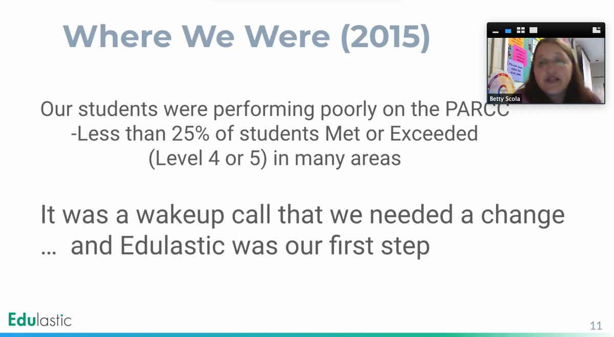 Edulastic's tweet image. LIVE: Betty Scola of Waterford Township talks about her school, a Lighthouse District recognized for its incredible growth in student performance over the years. Bravo!!! 👏👏👏👏#njedu #futurereadynj #njdoe#njed #standardsmastery