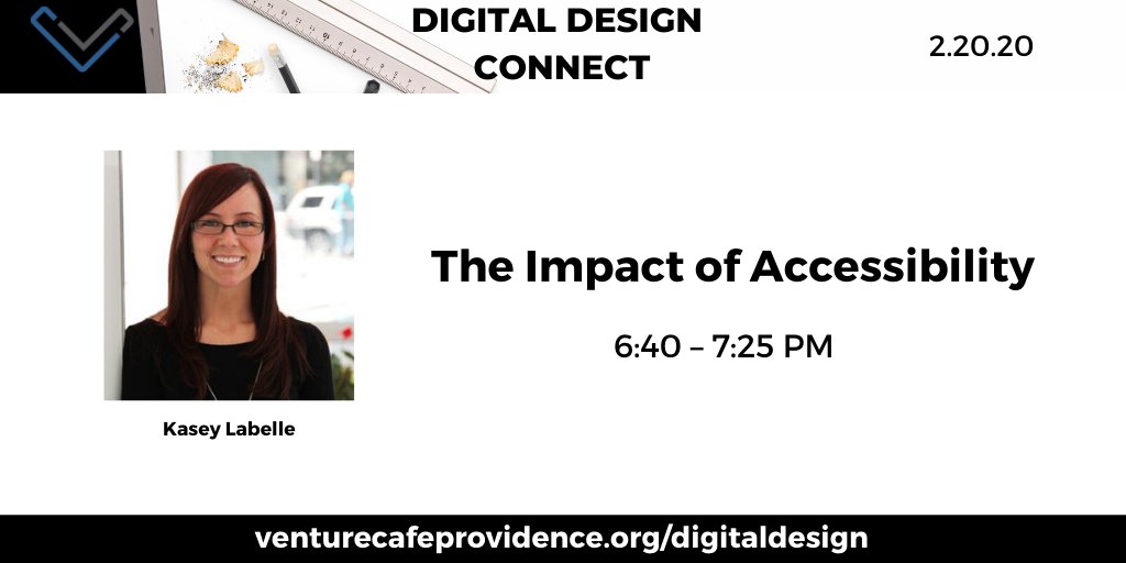 vencafePVD's tweet photo. During "The Impact of #Accessibility" on Feb 20 at 6:40, you'll learn how accessibility—or inaccessibility—impacts the user experience, and what you can do as a designer to ensure your #design becomes an accessible product! #DigitalDesignConnect
INFO: https://t.co/DtjbR4b13f https://t.co/NJPTp8CkAc