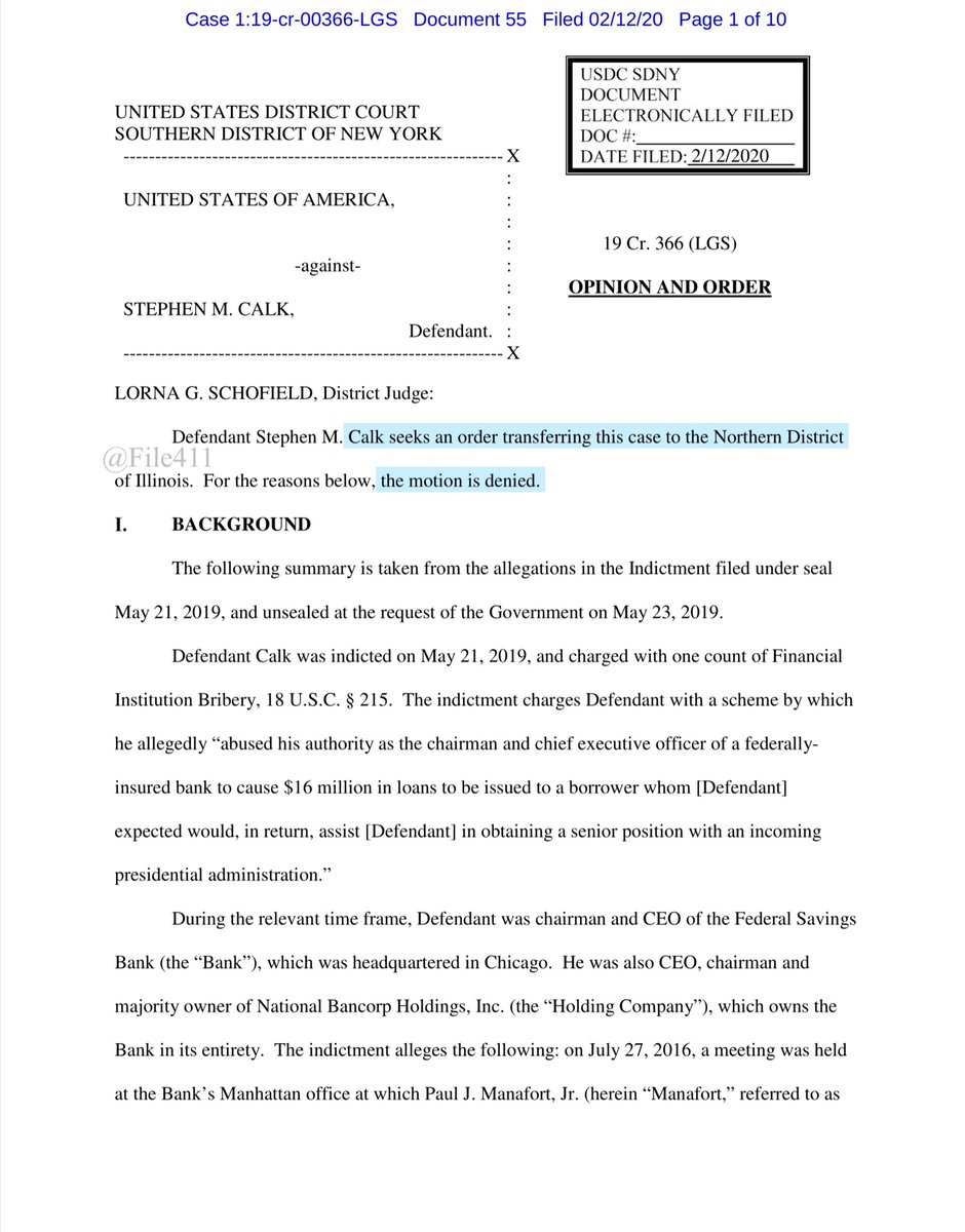 BAWAHAHAHAHAHHAHAHAHNAHA - so Stephen Calk my little divorced sparrow. Turns out the Court was unpersuaded by your adorable arguments to relocate your criminal trial to Chicago,IL https://ecf.nysd.uscourts.gov/doc1/127126377076Public Drive https://drive.google.com/file/d/1_DRuiCzYFVsbrUIE22_t8WWsXodJwC_y/view?usp=drivesdk