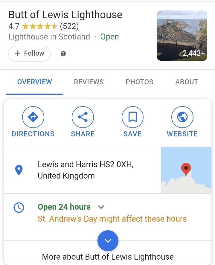 Funny coincidence.. the lighthouse on this island is called Butt of Lewis Lighthouse and the zipcode starts with HS2