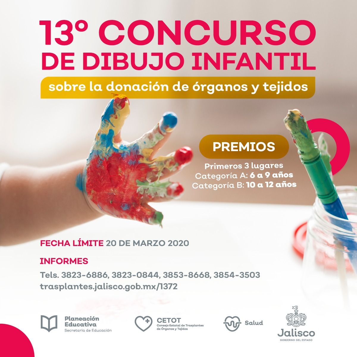 TrasplantesJal's tweet photo. #Convocatoria al 13vo Concurso de Dibujo Infantil #DonaciónYTrasplantes
Tema: ¡Todos Juntos por la Donación!
La recepción de dibujos concluye el 20 de marzo de 2020 a las 24:00 hrs.
Conoce la convocatoria, bases y cesión de derechos en https://t.co/bn0e10fBs7 https://t.co/YJYOj2pVq8