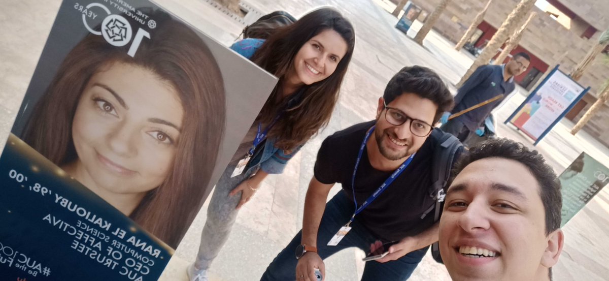 Affectiva's tweet photo. The Cairo team was so excited to take photos of the billboards and posters featuring CEO and co-founder @kaliouby all around the city as @AUC celebrates its centennial. Alumna and Trustree, Rana will speak on Feb 17 as part of the #AUC100 celebration on humanizing #technology. https://t.co/hJCDQBLWVg