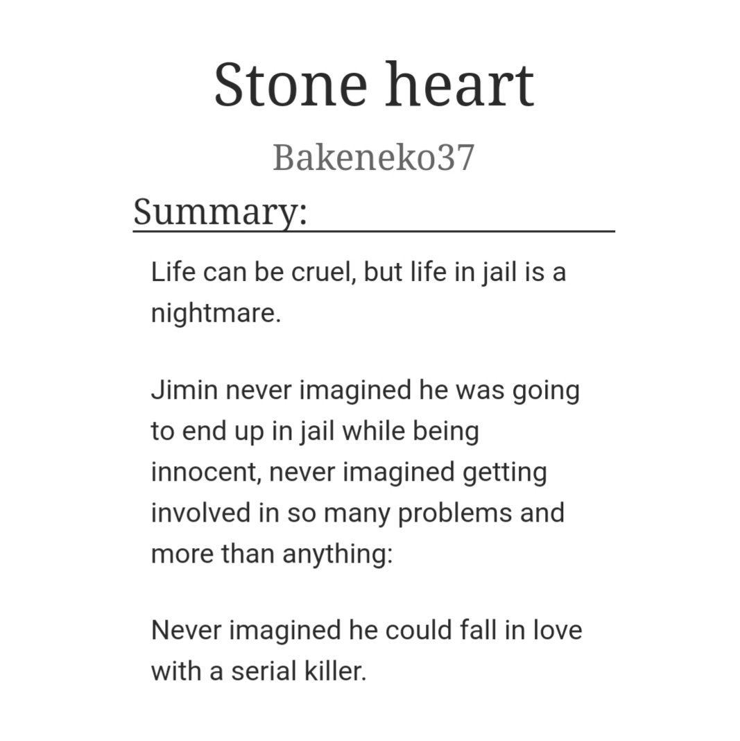  Stone Heart - Jikook- prison au - fluff, angst, smut-slow burn -  Blood, Violence, Attempted rape  https://archiveofourown.org/works/16948395  