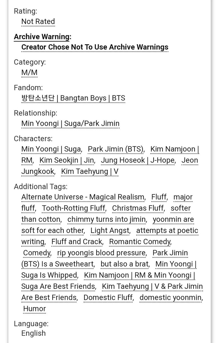  Dog Days Are Over-Yoonmin - AU Magical Realism - Light angst, FLUFF, Crack - Rom Com https://archiveofourown.org/works/16698628  