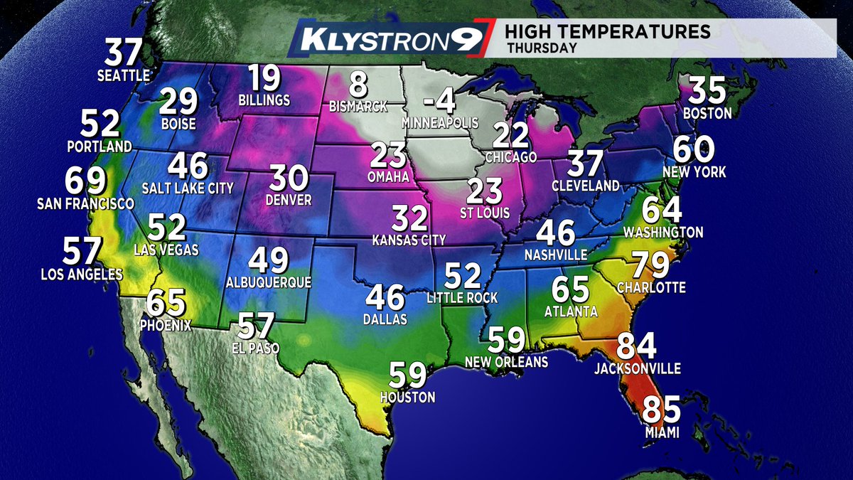 bn9weather's tweet photo. Nearly a 100 degree difference across the country Thursday with arctic air in the upper midwest while we'll be in the 80s in Florida. https://t.co/B70xiRwG6d