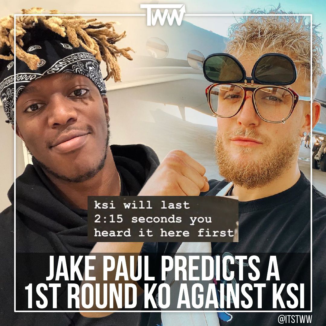 itstww's tweet photo. #JakePaul predicts a 1st round KO against #KSI. 

What's your prediction?? 🤔 https://t.co/IwpTnE9UQd