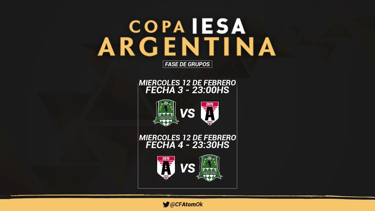 CFAtomOk's tweet photo. #ps4 ⚽️
| Copa IESA Argentina | 🏆🎮
📅 Fecha 3
⏲️ 23:00Hs
🆚 #ArrowTeam
📅 Fecha 4
⏲️ 23:30Hs
🆚 #ArrowTeam
📺 EN VIVO en nuestro canal👇
https://t.co/7uY1eiT885
#VamosMotense https://t.co/hYNGChZkaZ