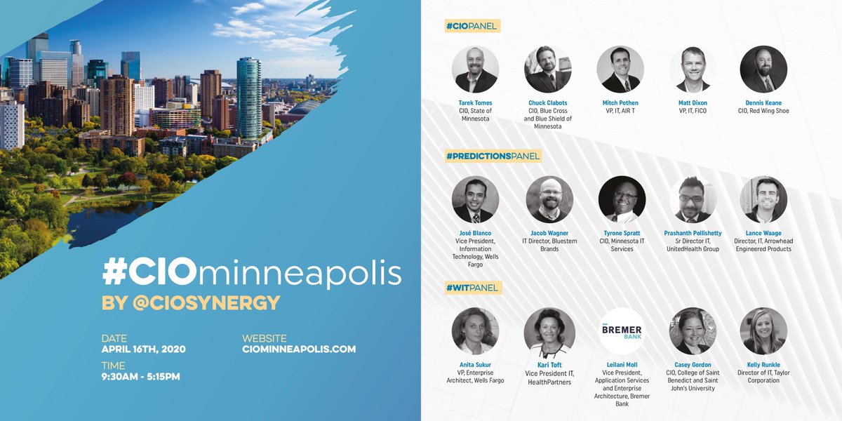 CIOlounge's tweet image. #Minneapolis #IT leaders #CIOminneapolis 2020 is right around the corner on April 16th! Check out our exclusive #CXOsync panel lineup! #CIO #informationtechnology #educate #network #BigData