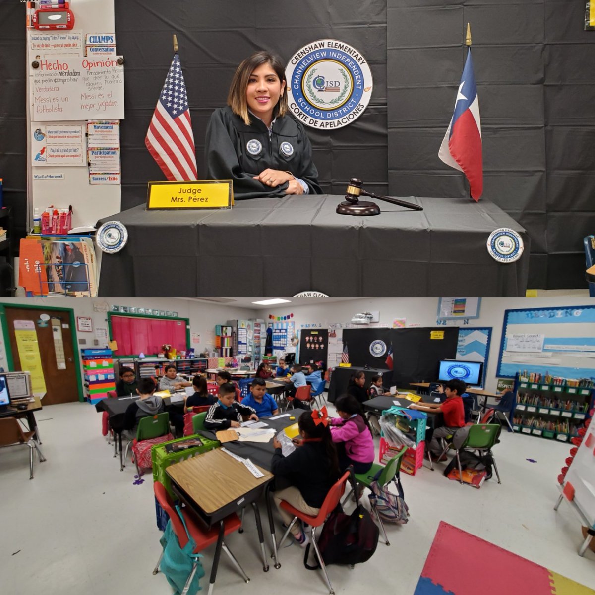 Jaleydapz's tweet photo. Amazing Debate Today! 😁😁😁Genre: Persuasive Text 📚 2nd Grade: Court Room transformation #classroomtransformations
#secondgrade #secondgradedual #dualclassroom @crenshawcomets @ChannelviewISD check out my group! https://t.co/0w74pZk7YD https://t.co/qaQILDRMFS