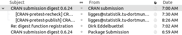 eddelbuettel's tweet photo. digest 0.6.24 on CRAN: More refinements
Hash digests for arbitrary R objects
https://t.co/YPZ8hMktQT
#rstats #tinytest
/cc @wmlandau https://t.co/8Hywk1BJUO
