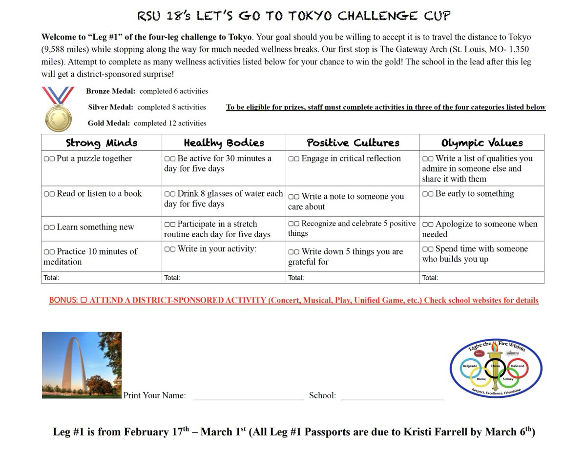cfgartley's tweet photo. Well, the moment you have all been waiting for....  The 2020 RSU 18 Wellness Passport Challenge.  Will you all make it to Tokyo?  Which school will bring home the Challenge Cup?   Have a great time and get involved.   Close enough to midnight. #WEARERSU18 https://t.co/qI2WKu9V5Q