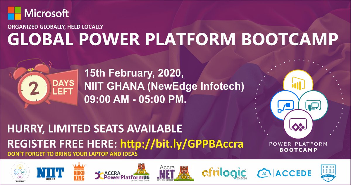 tik tok, it's just 2 days to the biggest <a href="/GPPBootcamp/">Global Power Platform Bootcamp #GPPB2025</a> fun packed, lots to learn and create. Don't be told, be part of this global power fest. Register now bit.ly/GPPBAccra