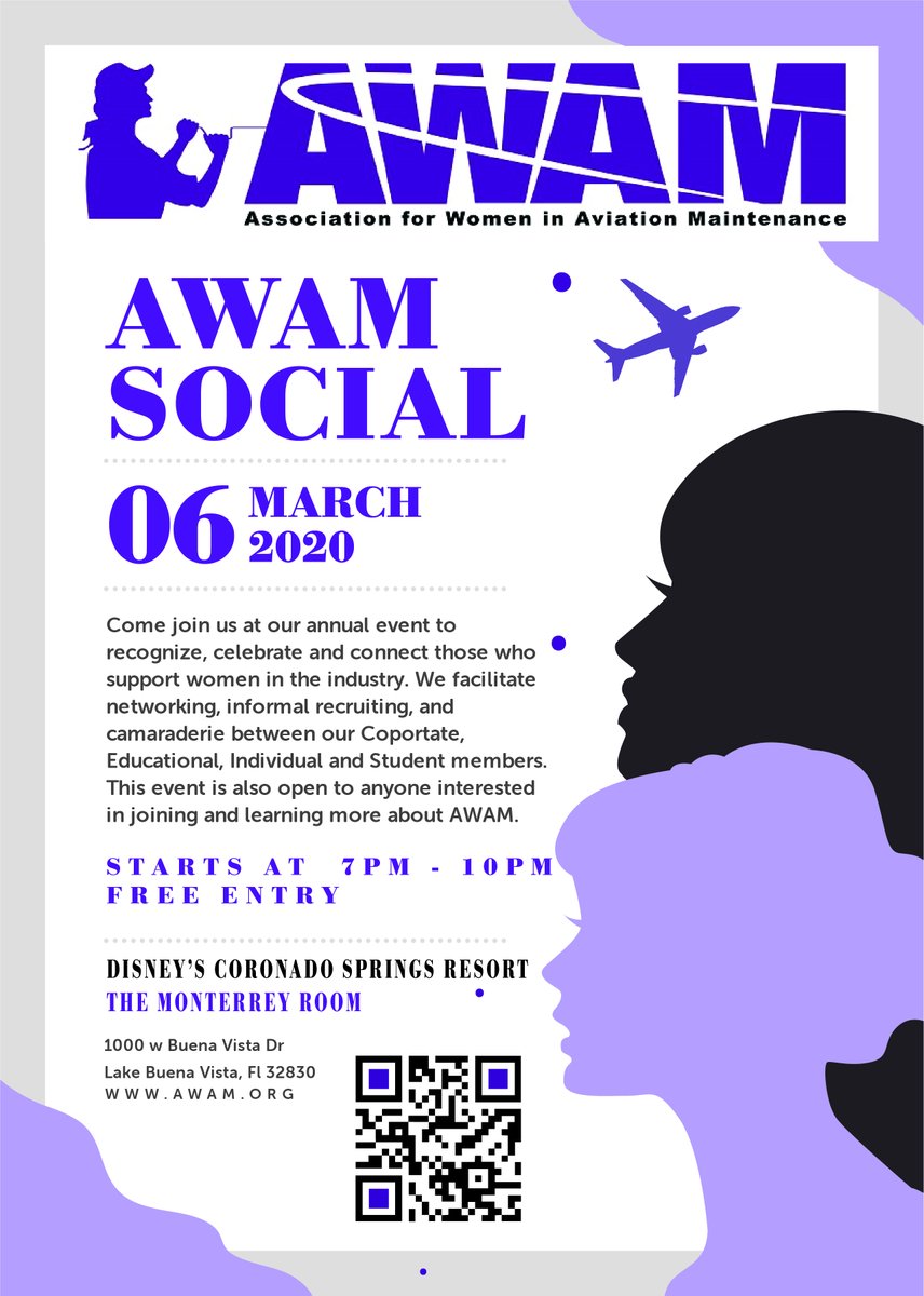 AWAM_Aviation's tweet photo. Who will be attending????  Heavy hors d’oeuvres and cash bar will be available. A more thorough description is given the AWAM Website  calendar. @WomenInAviation #womeninaviation #wai20 #awamaviation #aviation #aviationnews #aicraftmaintenance https://t.co/6MslM7LNrj