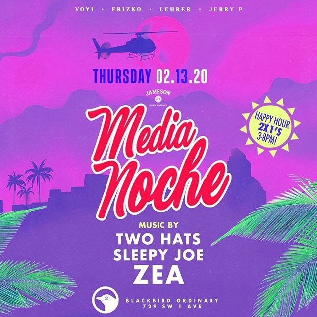 Railroad_Blues's tweet photo. THURSDAY! 
FEB. 13, 2020
Pre-Valentines!
- MEDIA NOCHE -
A Good ol' Miami Party!
@blackbirdordinary

Happy Hour 🍸2 x 1's  3-8pm!
Pachanga starts at 10pm!

This Week we have
@djzea 
@joe_vs_joe 
@thetwohats_ 
Come Shake it till 5am!

We Serve LIQUOR C… https://t.co/gqc4PU7sxg https://t.co/edE6zlNXuv